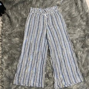 striped blue and yellow linen pants